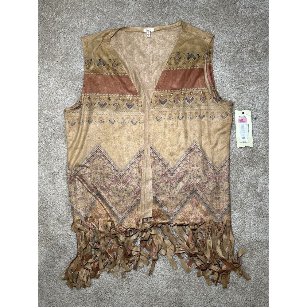 Reba Fringe Vest Medium Beige Western Faux Suede Fringe Southwestern